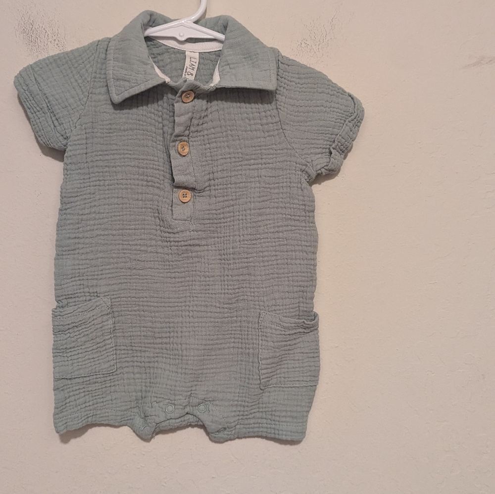 Liam & James Green Waffle Knit Romper Size 18 Months